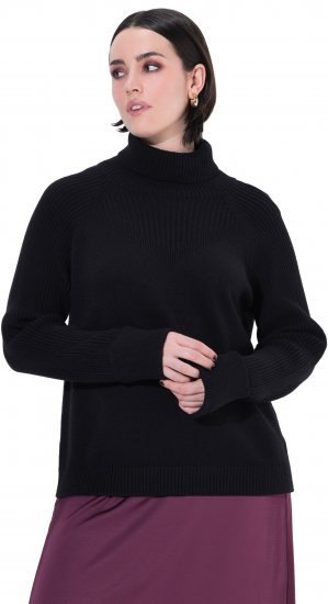 Ulla Popken Turtleneck Sweater with Ribbed Inserts Black - Суичъри & cуичъри с качулка - 