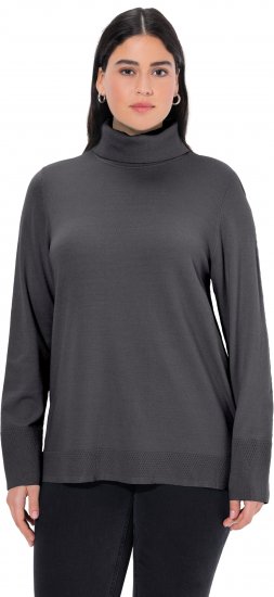 Ulla Popken Turtleneck Ribbed Trim Long Sleeve Sweater Charcoal Grey Melange - Суичъри & cуичъри с качулка - 