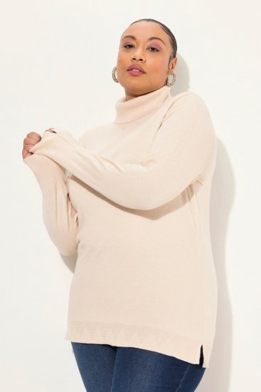 Ulla Popken Turtleneck Ribbed Trim Long Sleeve Sweater Nature Melange - Суичъри & cуичъри с качулка - Уютни суитшърти, суичъри и плетива