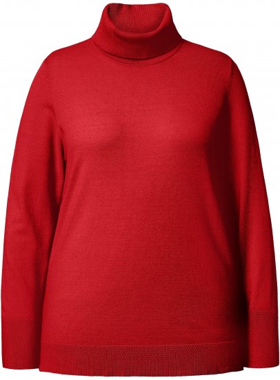 Ulla Popken Turtleneck Ribbed Trim Long Sleeve Sweater Salsa Red - Суичъри & cуичъри с качулка - 