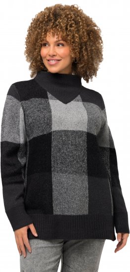 Ulla Popken Grand Check Long Sleeve Sweater Charcoal Grey Melange - Суичъри & cуичъри с качулка - 