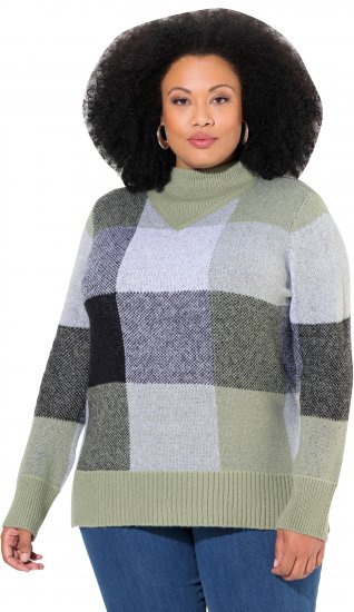 Ulla Popken Grand Check Long Sleeve Sweater Sage Green - Суичъри & cуичъри с качулка - 