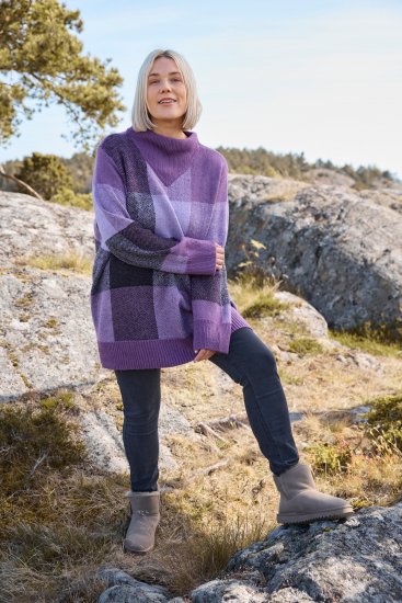 Ulla Popken Grand Check Long Sleeve Sweater Violet - Суичъри & cуичъри с качулка - 
