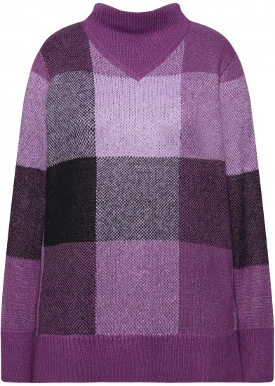 Ulla Popken Grand Check Long Sleeve Sweater Violet - Суичъри & cуичъри с качулка - 