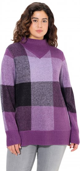 Ulla Popken Grand Check Long Sleeve Sweater Violet - Суичъри & cуичъри с качулка - 