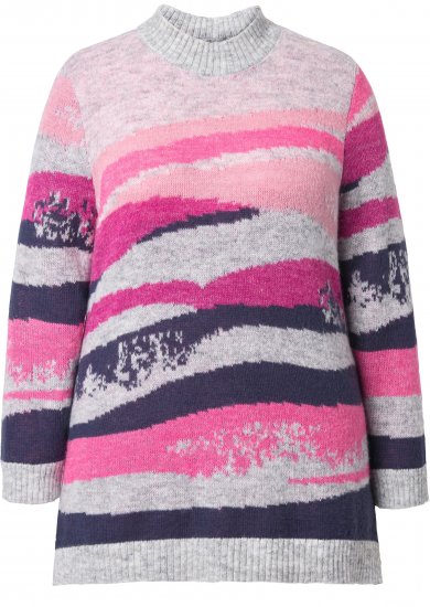 Ulla Popken Landscape Stripe Sweater Light Grey Melange - Суичъри & cуичъри с качулка - 
