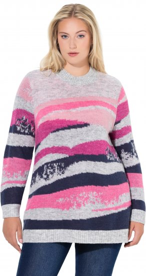 Ulla Popken Landscape Stripe Sweater Light Grey Melange - Суичъри & cуичъри с качулка - 