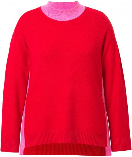 Ulla Popken Color Block Long Sleeve Sweater Lychee - Суичъри & cуичъри с качулка - 