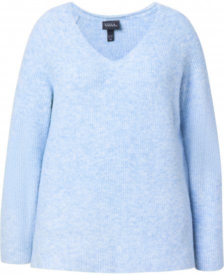 Ulla Popken Long Sleeve V-Neck Ribbed Knit Sweater Light Blue - Суичъри & cуичъри с качулка - 