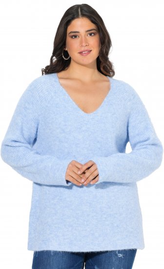 Ulla Popken Long Sleeve V-Neck Ribbed Knit Sweater Light Blue - Суичъри & cуичъри с качулка - 