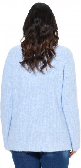 Ulla Popken Long Sleeve V-Neck Ribbed Knit Sweater Light Blue - Суичъри & cуичъри с качулка - 