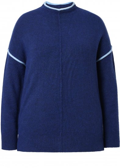 Ulla Popken Contrast Trim Long Sleeve Sweater Dark Blue - Суичъри & cуичъри с качулка - 