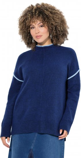 Ulla Popken Contrast Trim Long Sleeve Sweater Dark Blue - Суичъри & cуичъри с качулка - 