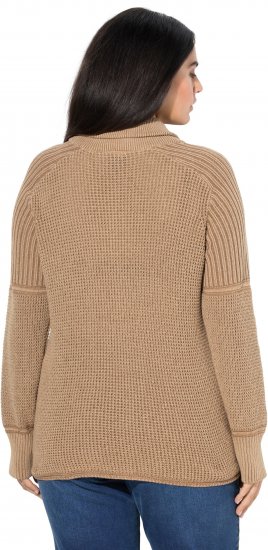 Ulla Popken Two-Tone Mixed Knit Troyer Collar Sweater Caramel - Суичъри & cуичъри с качулка - 
