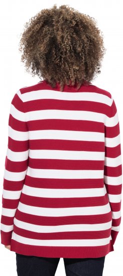 Ulla Popken Striped Polo Collar Long Sleeve Sweater Ruby Red - Суичъри & cуичъри с качулка - 