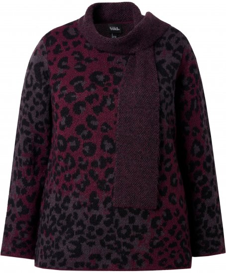 Ulla Popken Leopard Print Scarf Sweater Dark Ruby - Суичъри & cуичъри с качулка - 