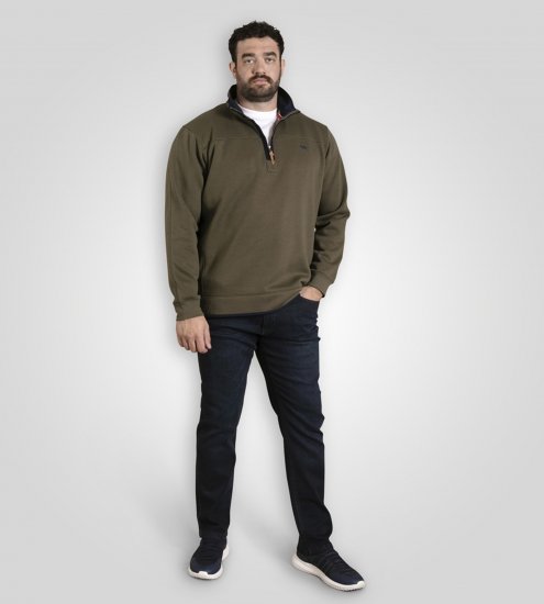 D555 Leicester 2 Quarter Neck Fleece Sweatshirt Khaki - Суичъри & cуичъри с качулка - мъжки суичъри големи размери