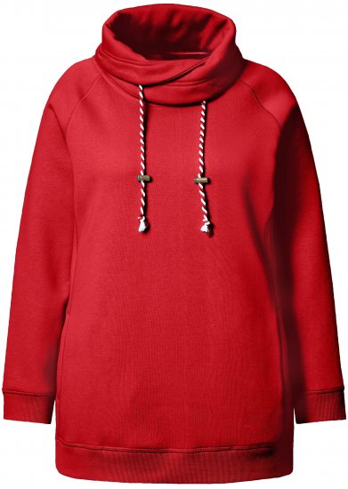 Ulla Popken Drawstring Collar Long Sleeve Sweatshirt Salsa Red - Суичъри & cуичъри с качулка - 