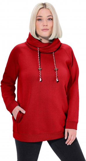 Ulla Popken Drawstring Collar Long Sleeve Sweatshirt Salsa Red - Суичъри & cуичъри с качулка - 