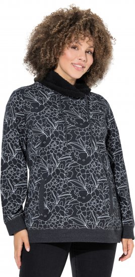 Ulla Popken Teddy Collar Printed Sweatshirt Black - Суичъри & cуичъри с качулка - 