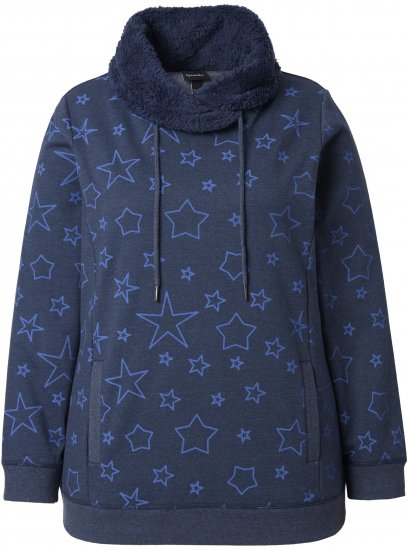 Ulla Popken Teddy Collar Printed Sweatshirt Navy - Суичъри & cуичъри с качулка - 