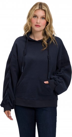 Ulla Popken Gathered Sleeve Oversized Fit Sweatshirt Navy - Суичъри & cуичъри с качулка - 