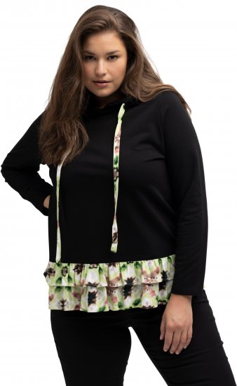Ulla Popken Ruffle Hem A-line Fit Hooded Sweatshirt Black - Суичъри & cуичъри с качулка - 