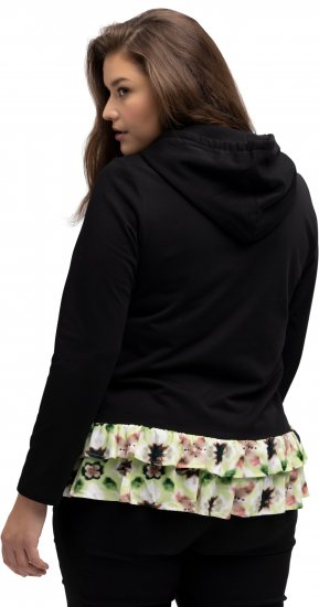 Ulla Popken Ruffle Hem A-line Fit Hooded Sweatshirt Black - Суичъри & cуичъри с качулка - 