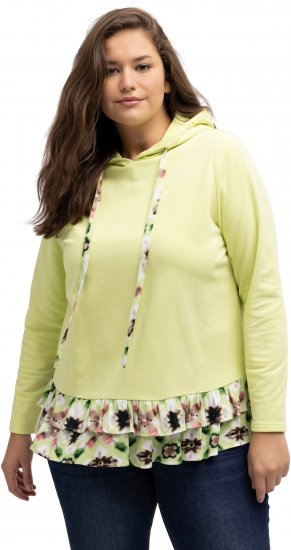 Ulla Popken Ruffle Hem A-line Fit Hooded Sweatshirt Lime Green - Суичъри & cуичъри с качулка - 