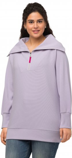 Ulla Popken Long Sleeve Troyer Collar Sweatshirt Pastel Lilac - Суичъри & cуичъри с качулка - 