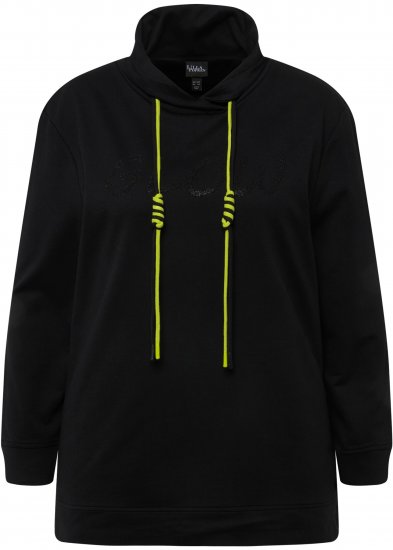 Ulla Popken GLOW Lettered Collared Sweatshirt Black - Суичъри & cуичъри с качулка - 