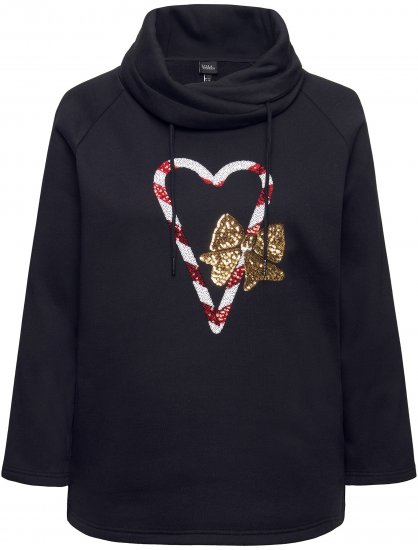Ulla Popken Sparkling Candy Cane Graphic Sweatshirt Black - Суичъри & cуичъри с качулка - 