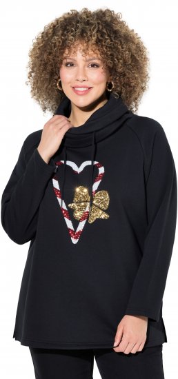 Ulla Popken Sparkling Candy Cane Graphic Sweatshirt Black - Суичъри & cуичъри с качулка - 