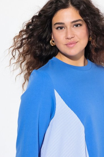 Ulla Popken Pinstripe Gore Long Sleeve Sweatshirt Peacock Blue - Суичъри & cуичъри с качулка - Уютни суитшърти, суичъри и плетива