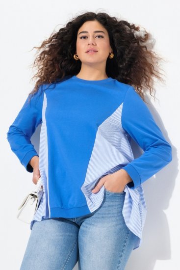 Ulla Popken Pinstripe Gore Long Sleeve Sweatshirt Peacock Blue - Суичъри & cуичъри с качулка - Уютни суитшърти, суичъри и плетива