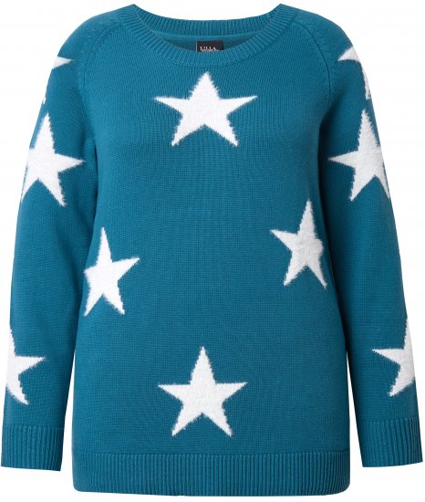 Ulla Popken Glitter Stars Soft Knit Sweater Petrol - Суичъри & cуичъри с качулка - 
