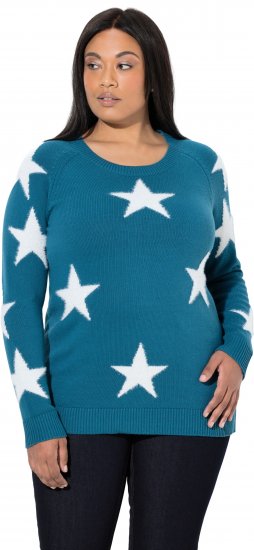Ulla Popken Glitter Stars Soft Knit Sweater Petrol - Суичъри & cуичъри с качулка - 