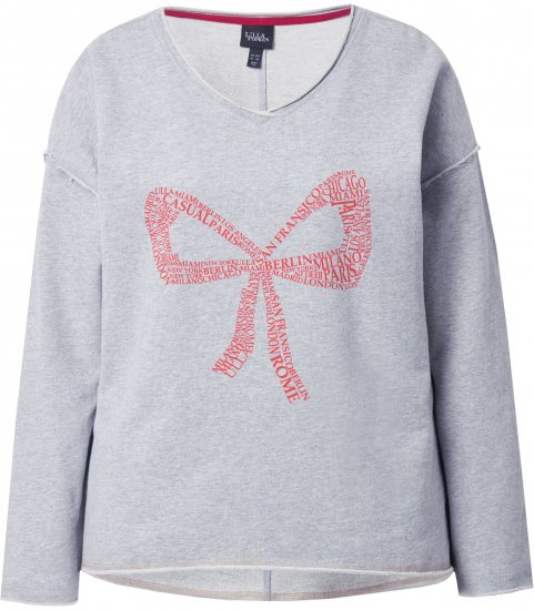 Ulla Popken Bow City Lettering Sweatshirt Light Grey Melange - Суичъри & cуичъри с качулка - 