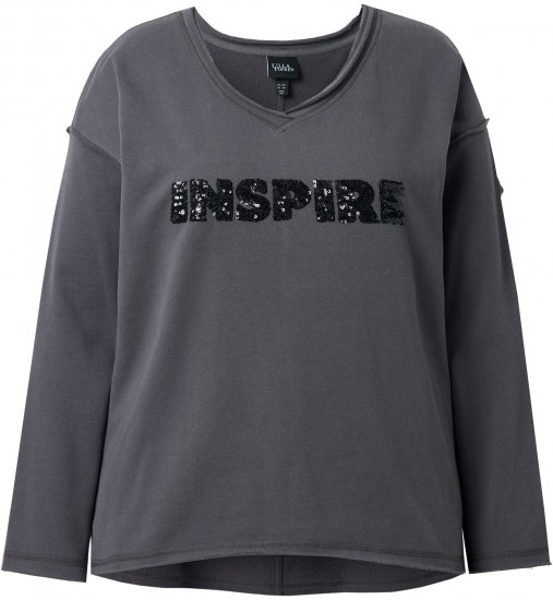 Ulla Popken Inspire Lettering V-Neck Sweatshirt Graphite Grey - Суичъри & cуичъри с качулка - 
