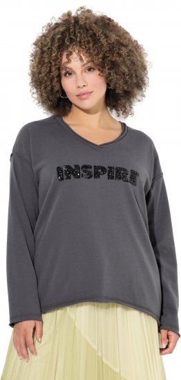 Ulla Popken Inspire Lettering V-Neck Sweatshirt Graphite Grey - Суичъри & cуичъри с качулка - 