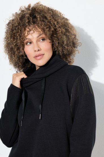 Ulla Popken Chain Fringe Smooth Fleece Sweatshirt Black - Суичъри & cуичъри с качулка - Уютни суитшърти, суичъри и плетива
