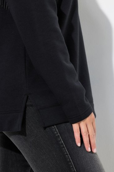 Ulla Popken Chain Fringe Smooth Fleece Sweatshirt Black - Суичъри & cуичъри с качулка - Уютни суитшърти, суичъри и плетива