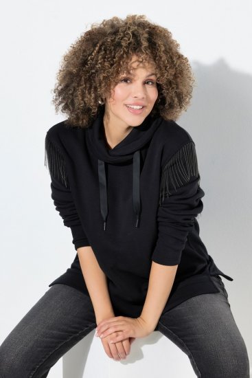 Ulla Popken Chain Fringe Smooth Fleece Sweatshirt Black - Суичъри & cуичъри с качулка - Уютни суитшърти, суичъри и плетива