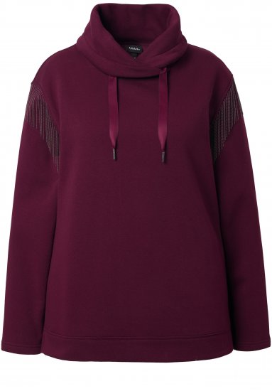 Ulla Popken Chain Fringe Smooth Fleece Sweatshirt Dark Wine Red - Суичъри & cуичъри с качулка - 