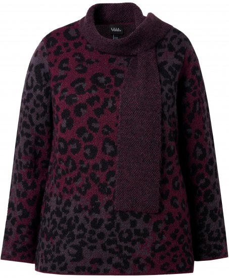 Ulla Popken Leopard Print Scarf Sweater Dark Wine Red - Суичъри & cуичъри с качулка - 