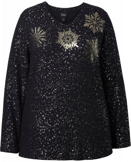 Ulla Popken Metallic Print Extra Soft Christmas Sweatshirt Black - Суичъри & cуичъри с качулка - 