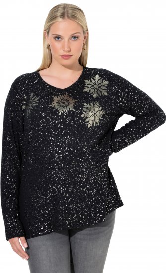 Ulla Popken Metallic Print Extra Soft Christmas Sweatshirt Black - Суичъри & cуичъри с качулка - 