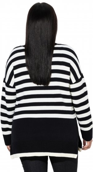 Ulla Popken Striped Stand-Up Collar Sweater Black - Суичъри & cуичъри с качулка - 