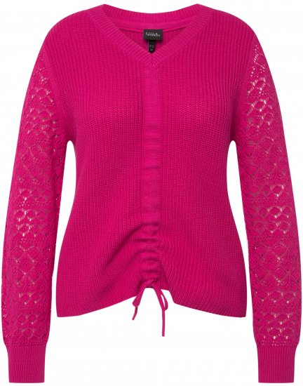 Ulla Popken Shaker Stitch Cropped Gathered Sweater Fuchsia Pink - Суичъри & cуичъри с качулка - 