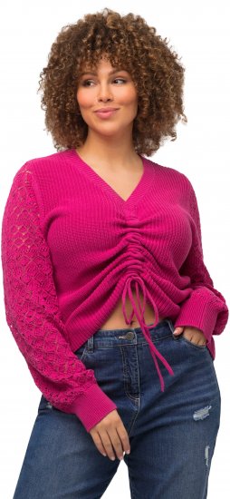 Ulla Popken Shaker Stitch Cropped Gathered Sweater Fuchsia Pink - Суичъри & cуичъри с качулка - 